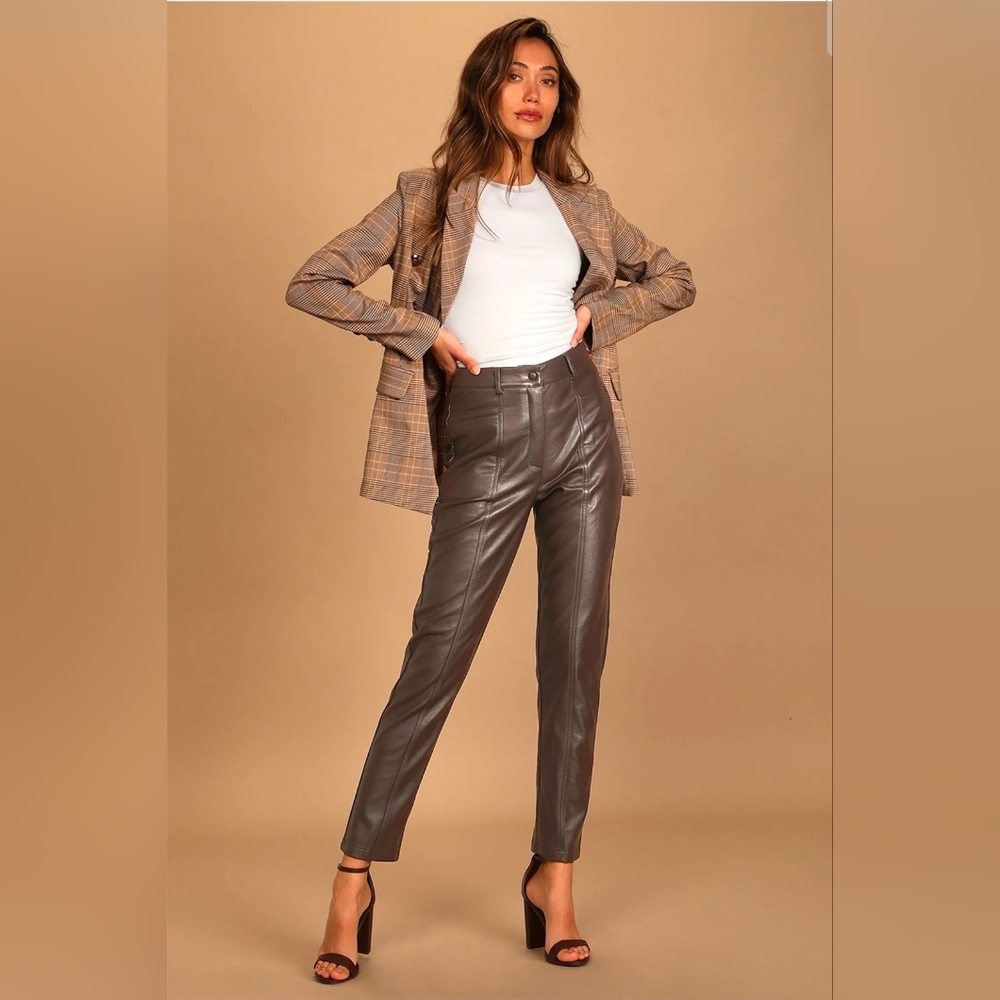 ❤️ NWOT! LULU'S DO THAT THING CHOCOLATE BROWN VEGAN LEATHER STRAIGHT LEG PANTS